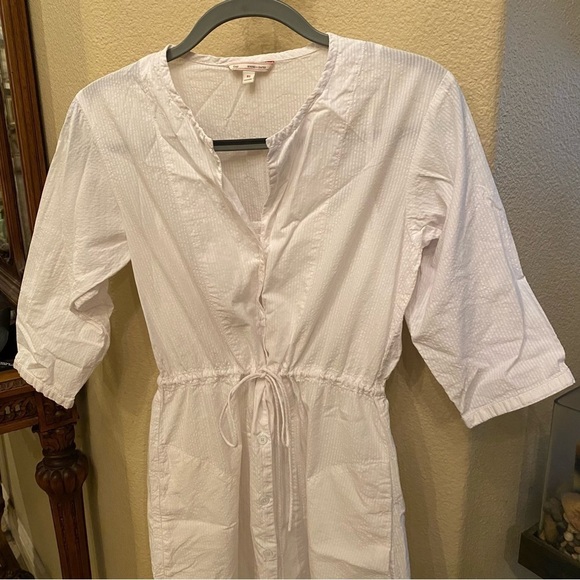 GAP Women White Buttoned 3/4 Sleeve Tie Waist Lined Dress Size XS - Picture 2 of 9